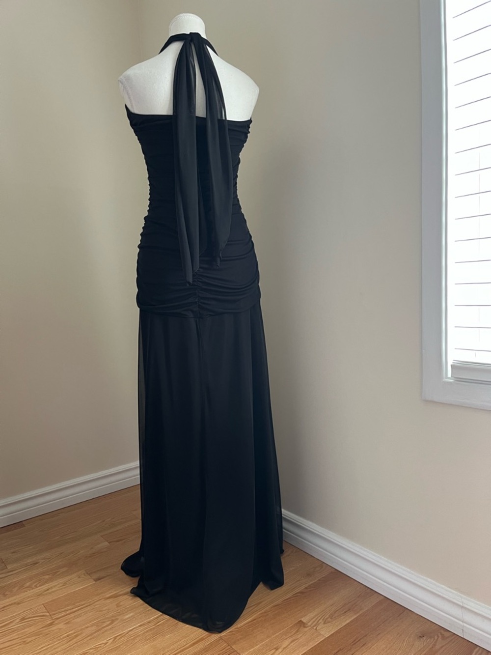 le chateau Black Halter Ruched Maxi Dress